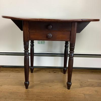 8078 Antique Oval Mahogany Drop Leaf Two Drawer Stand / Table