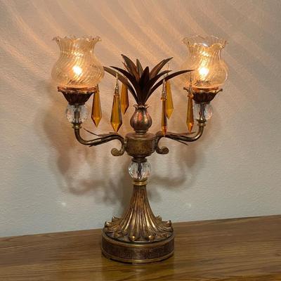 BERMAN ~ Double Lighted Antiqued Gold Lamp