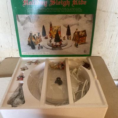 Christmas village holiday sleigh ride seven piece set