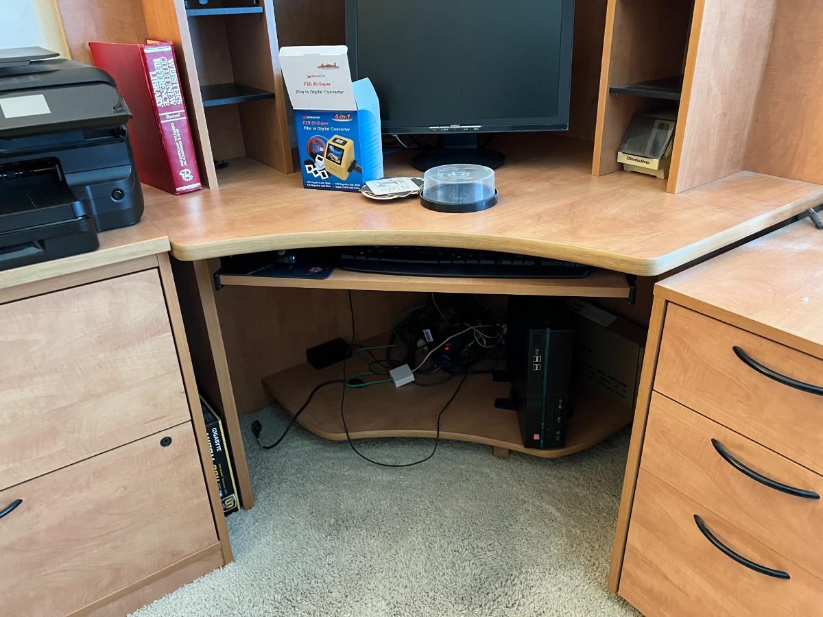 Light Wood Modern Computer Desk & Matching Organizer File Drawer