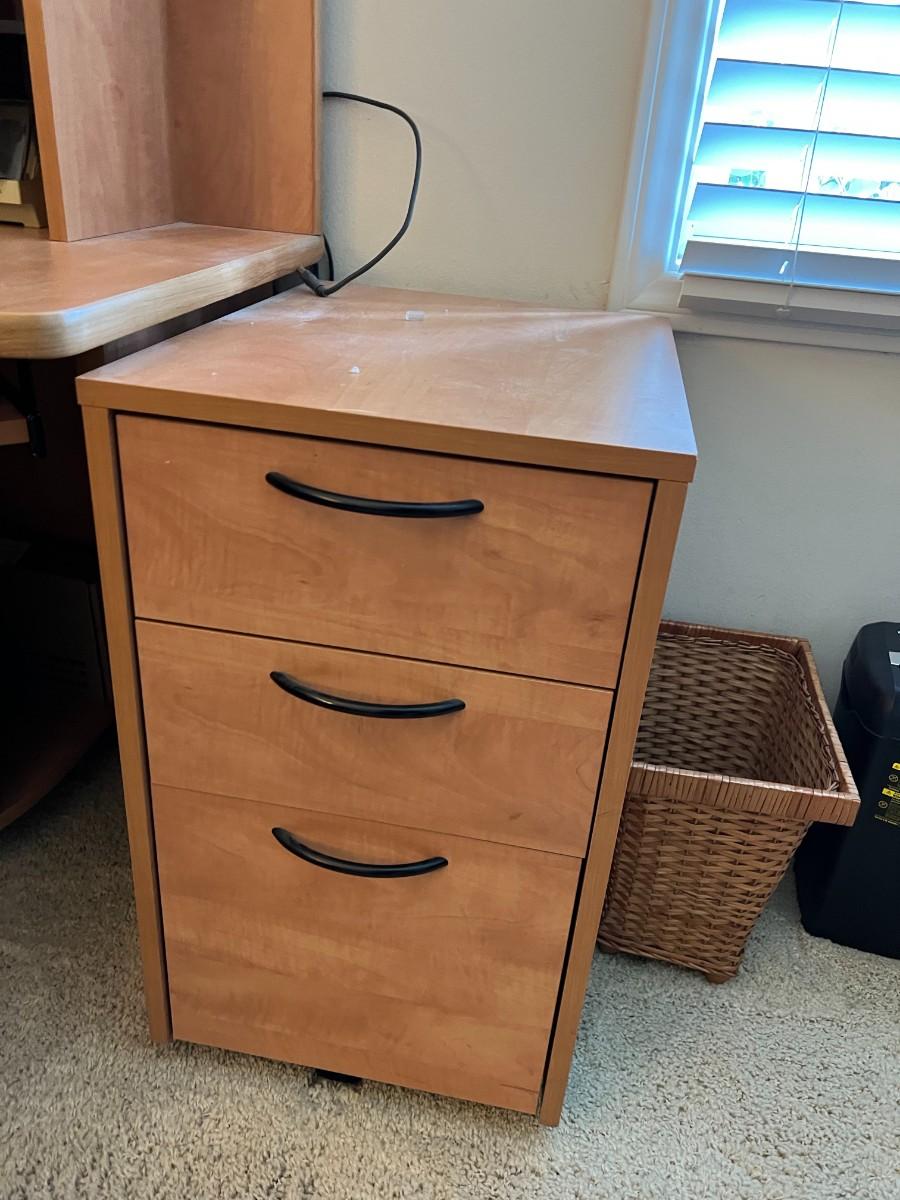 Light Wood Modern Computer Desk & Matching Organizer File Drawer