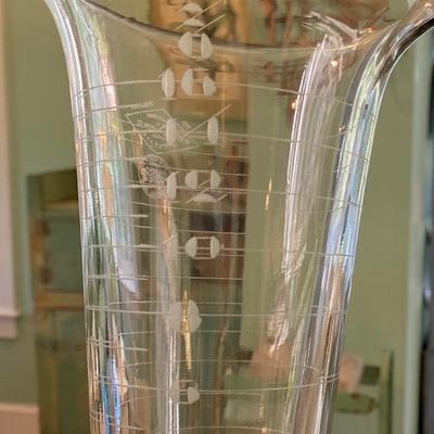 Antique ART DECO Whitehall Tatum Glass Beaker/ Pitcher , etched numbering