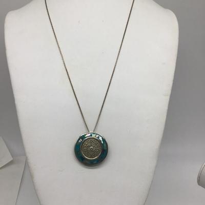 Mexico Abalone Aztec Style Pendant Or Brooch  with Silver 925 Chain