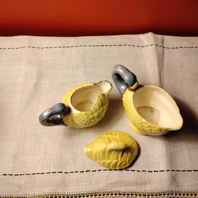 Beautiful Vintage Majolica Creamer and Sugar Swans