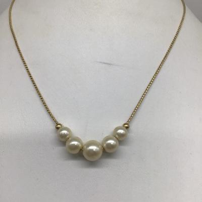 Pretty Petite Avon Faux Pearl necklace and Gold Tone ball Chain