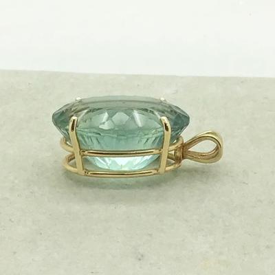 #8302 14K Yellow Gold Blue/Green Oval Topaz Pendant