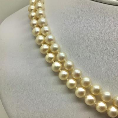 #8306 17â€ Double Strand of 7mm Pearls With 14K Yellow Gold Clasp