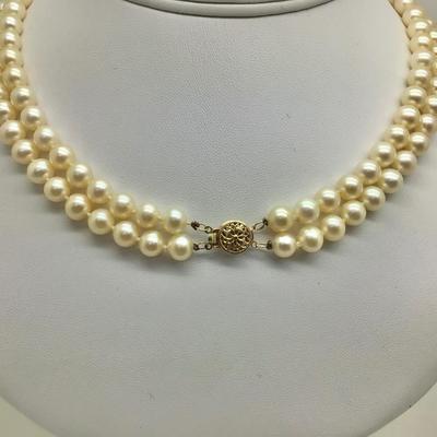 #8306 17â€ Double Strand of 7mm Pearls With 14K Yellow Gold Clasp