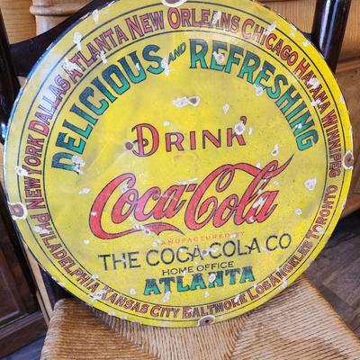 Large 16” Domed Drink COCA COLA Atlanta Porcelain Metal Advertising Sign Coke