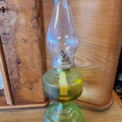 Beautiful Green Glass Oil Lamp