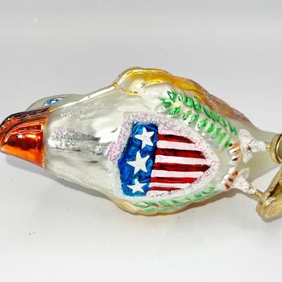 1407 Vintage Freedom Eagle on Clip with Tail Glass Ornament