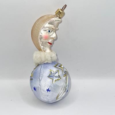 1410 Christopher Radko 1994 Shooting the Moon Blue Glass Ornament