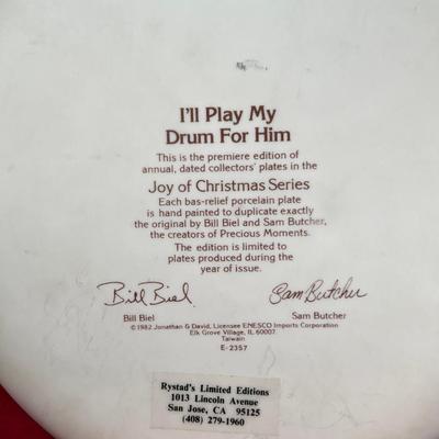 Precious Moments Christmas Plate " I'll PLay My Drum For Him"