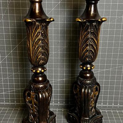 Brown Resin Candle Sticks with Gold Accent
