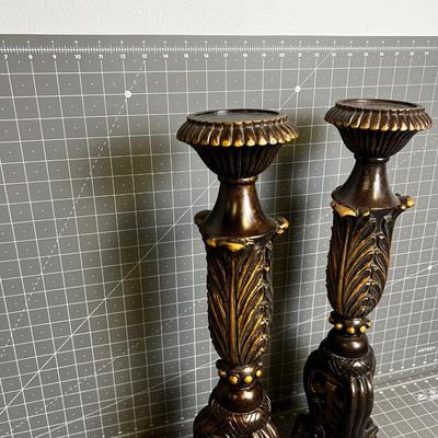 Brown Resin Candle Sticks with Gold Accent