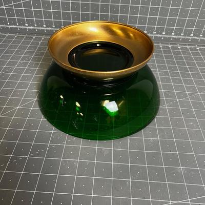 Gorgeous Green Glass Serving Bowl with Gold Base and Etched Stars 