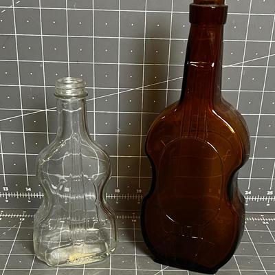 2 Violin Bottles; Clear and Amber 