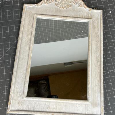 Small Wood Framed Decorative Mirror, White Wash