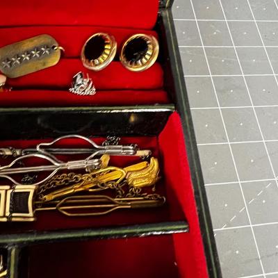 Box of Men's Jewelry; Cuff Links, Watch and tie Clips 