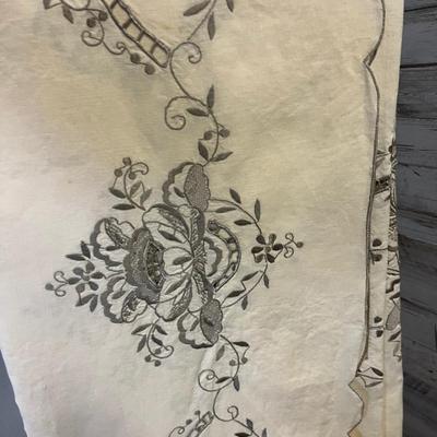 Lovely Cut out Silver Embroidered Table Cloth 