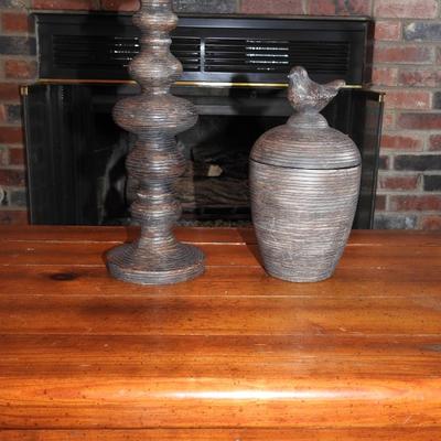 Large candlestick and decorative jar
