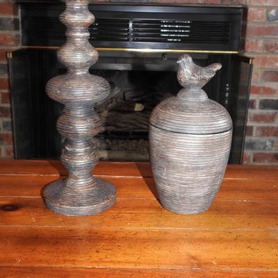 Large candlestick and decorative jar