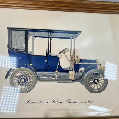Antique Car lot Homco cast iron wall hanging tiles and  2 framed prints