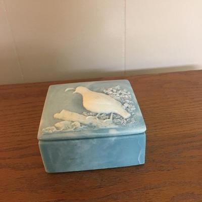Vintage Design Gifts  international blue square soapstone trinket box with dove design