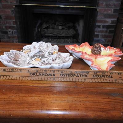 Pair of ceramic leaf trays