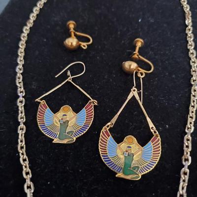 Stunning Winged Goddess Enamel Necklace and Earrings