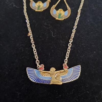 Stunning Winged Goddess Enamel Necklace and Earrings
