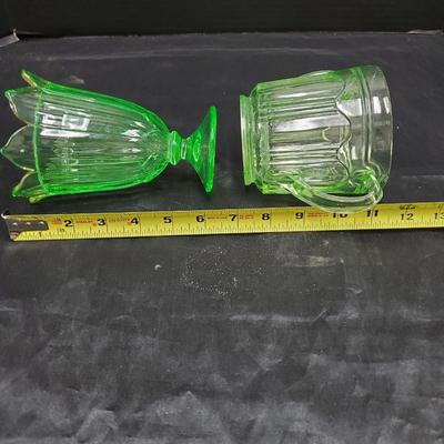 Lovely Uranium Glass Vase and Sugar Bowl