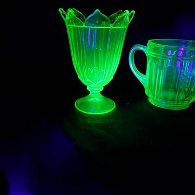 Lovely Uranium Glass Vase and Sugar Bowl