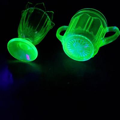 Lovely Uranium Glass Vase and Sugar Bowl