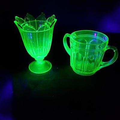 Lovely Uranium Glass Vase and Sugar Bowl