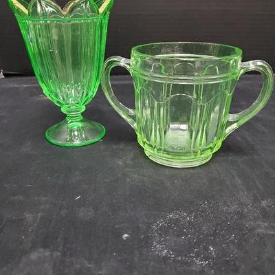 Lovely Uranium Glass Vase and Sugar Bowl