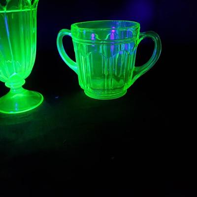 Lovely Uranium Glass Vase and Sugar Bowl