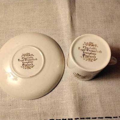 Vintage Demitasse Cup and Saucer Charlotte Royal Crownford Ironstone England Circa 1910