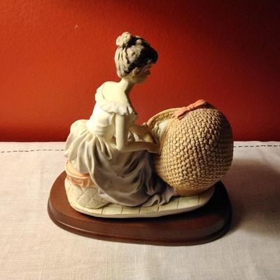 Resin Mother and Baby Statue on Wood Base