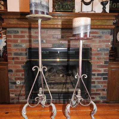 Metal candle stick holders and candles