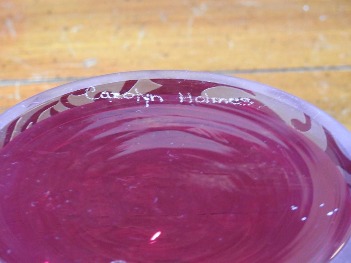 Beautiful cranberry glass lidded jar