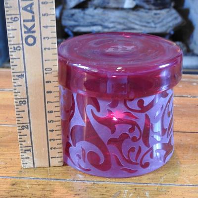 Beautiful cranberry glass lidded jar