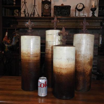 Large fluer de lis  lidded  vases