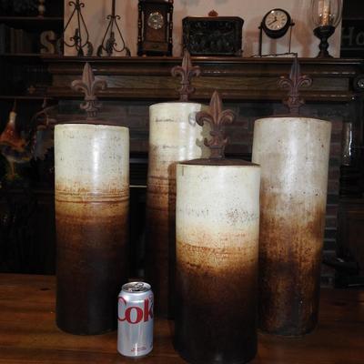 Large fluer de lis  lidded  vases