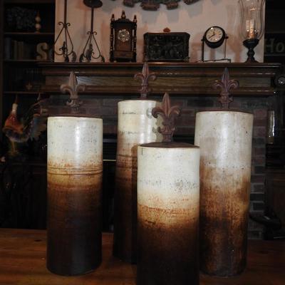 Large fluer de lis  lidded  vases