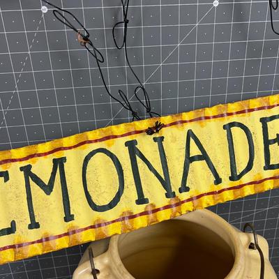 Lemonade Crock with Tin Lemonade Sign 