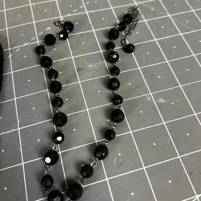 Black Glass Beaded Necklaces  