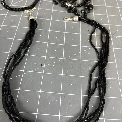 Black Glass Beaded Necklaces  
