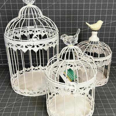 3 White Bird Cages