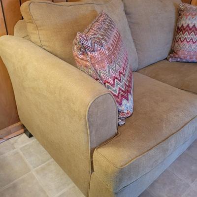 Khaki Linen Sleeper Sofa and Accent Pillows (L-DW)